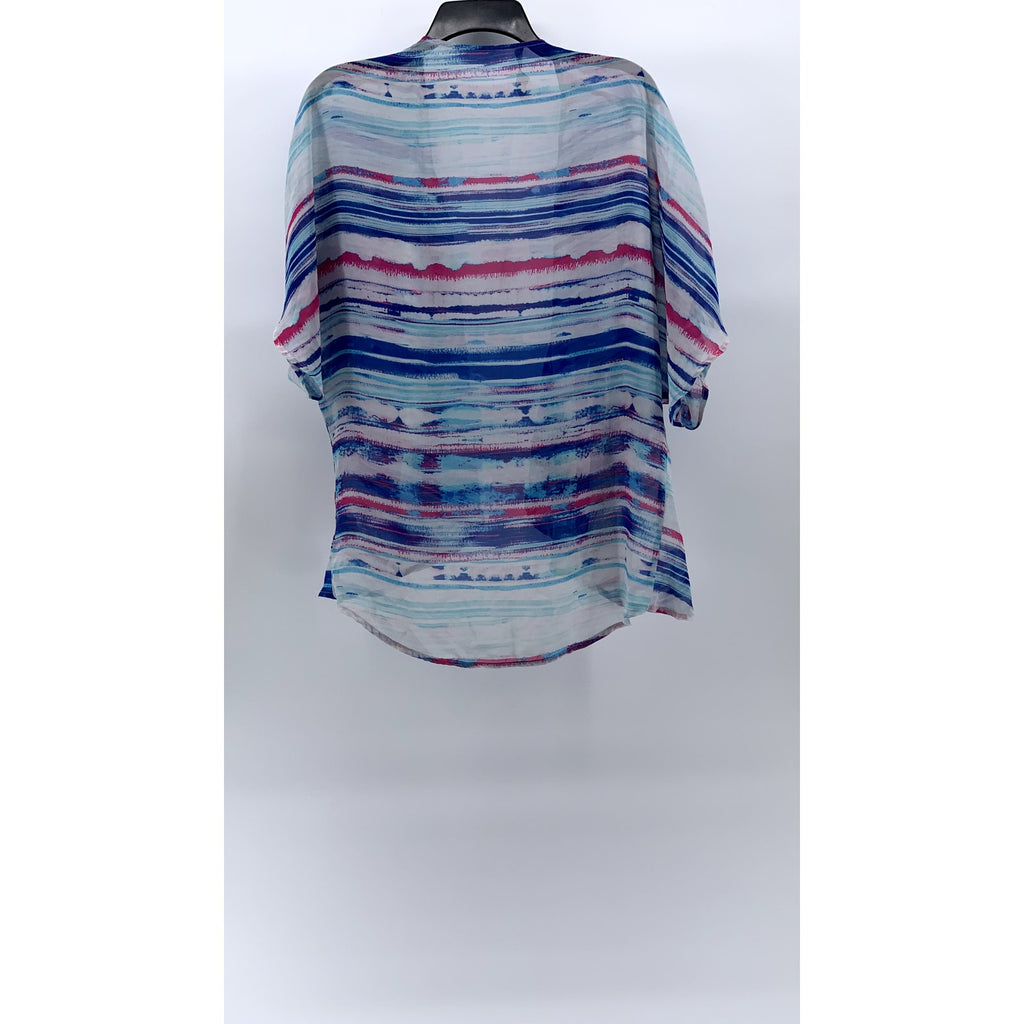 DECREE Women's Blue-Pink Sheer Short Sleeve Open-Front Shawl Cover-Up SZ S