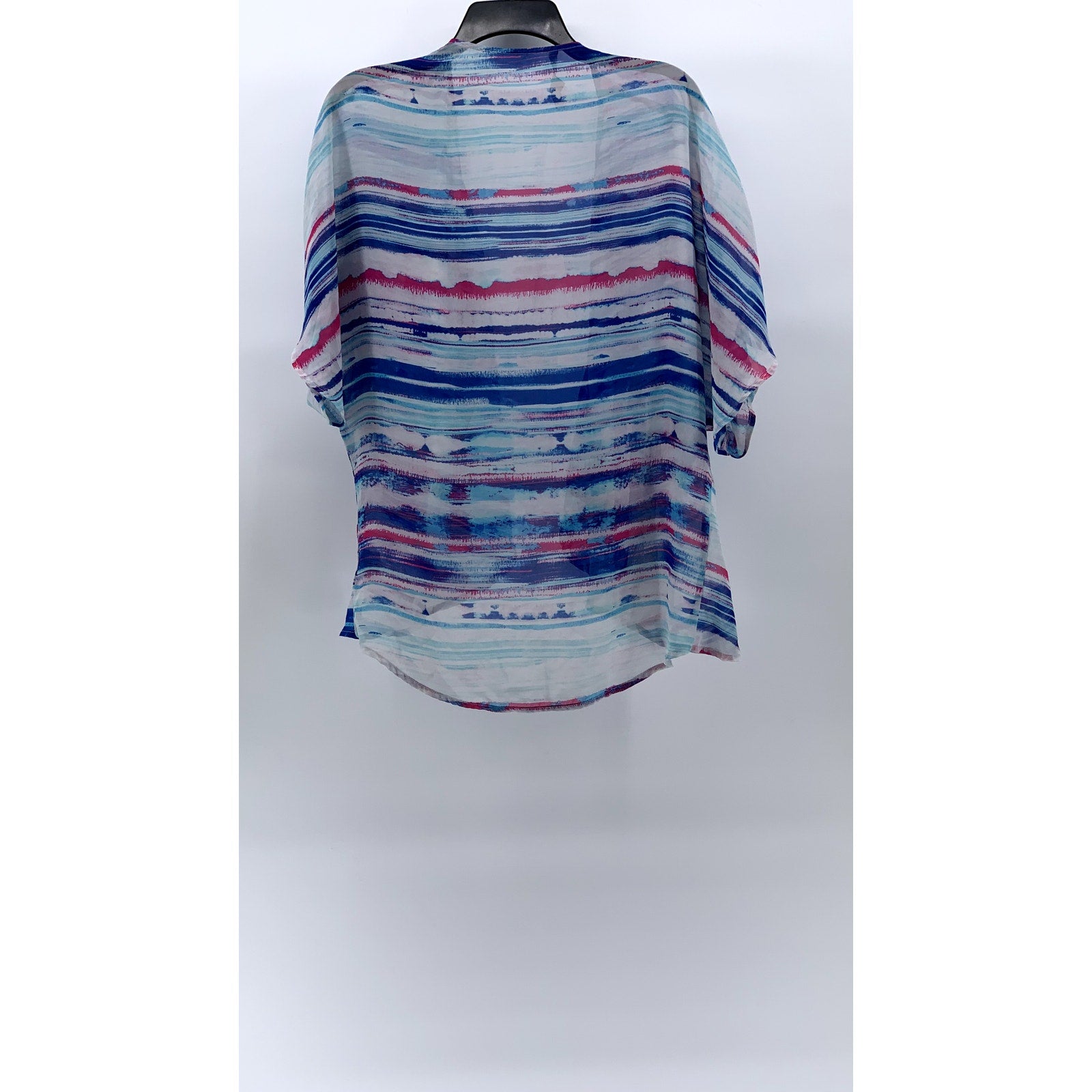 DECREE Women's Blue-Pink Sheer Short Sleeve Open-Front Shawl Cover-Up SZ S