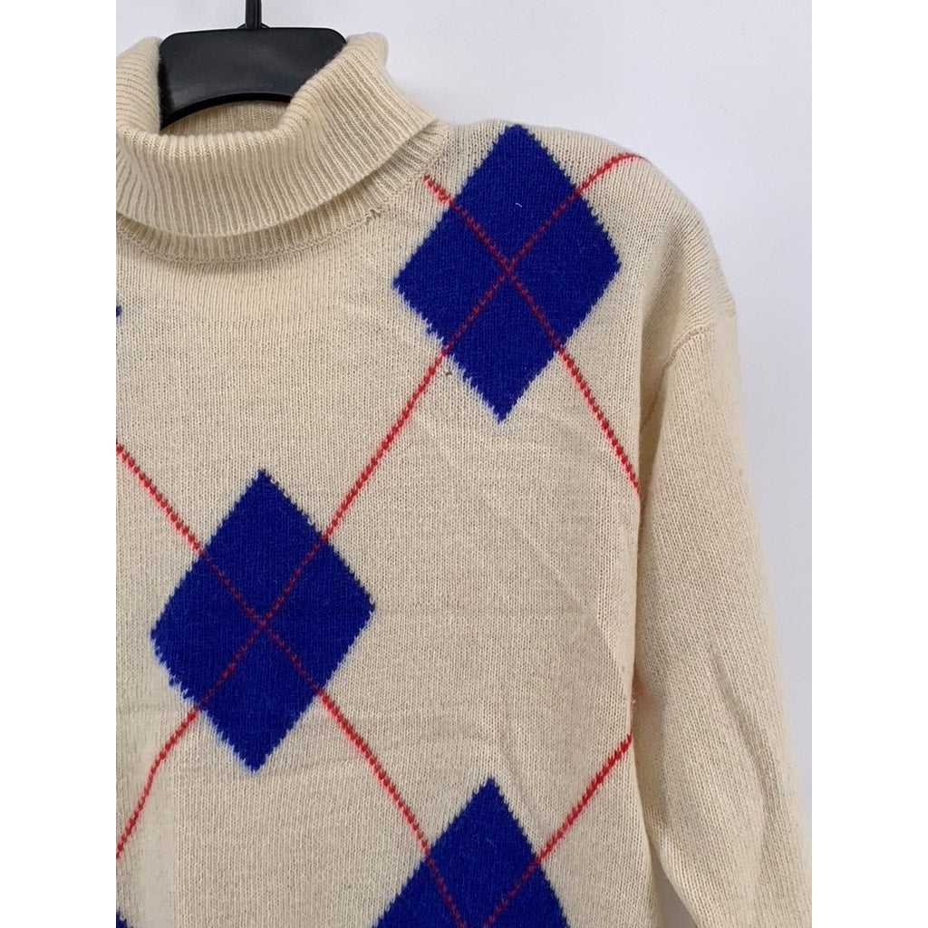 RAFAELLA Women's Vintage Off-White Diamond Print Lambswool Padded Sweater SZ M