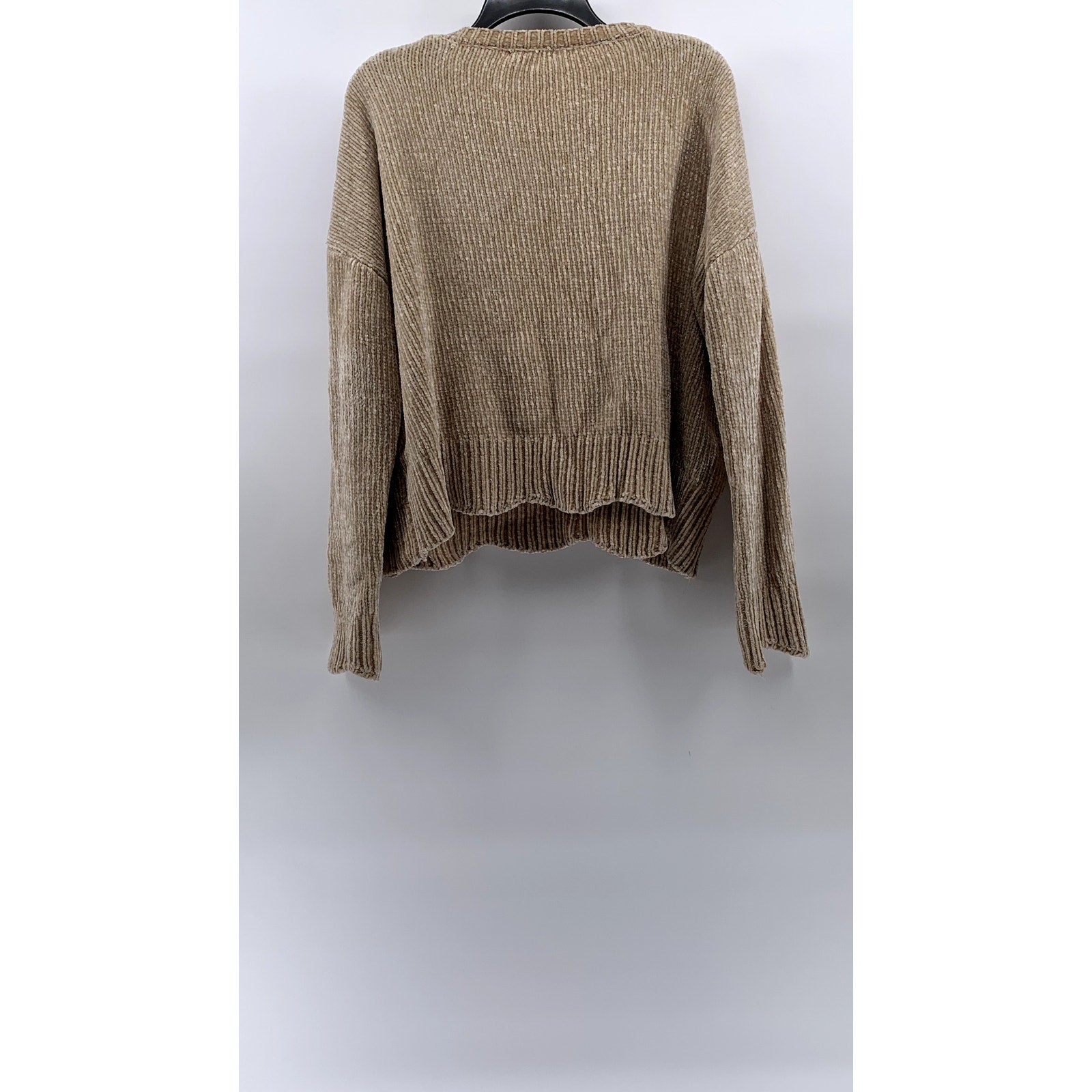 AQUA Women's Tan Ribbed Crewneck Soft Knit Pullover Sweater SZ M