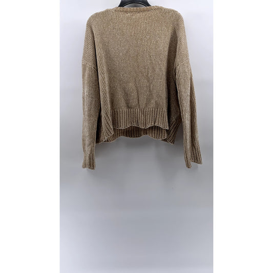 AQUA Women's Tan Ribbed Crewneck Soft Knit Pullover Sweater SZ M