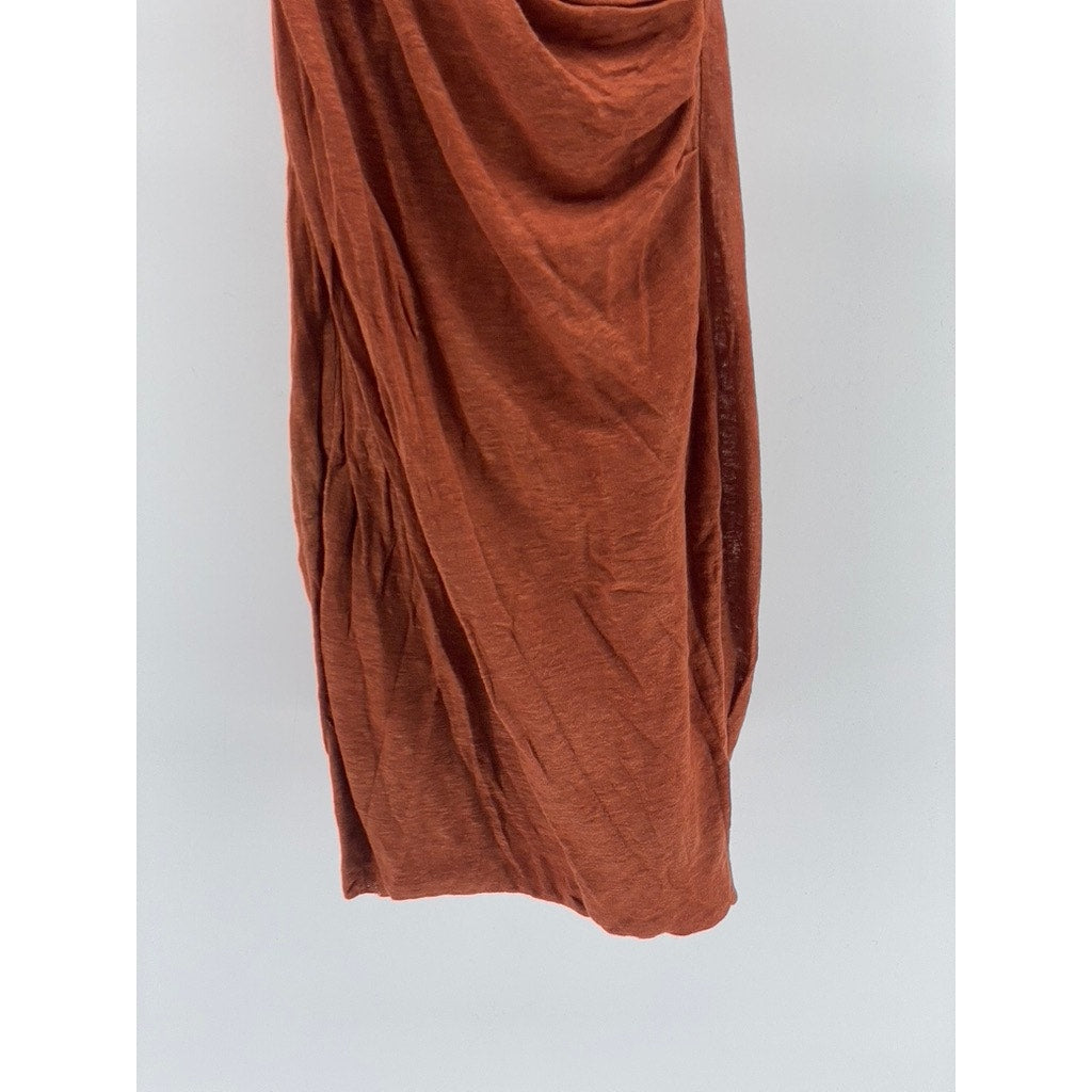 TRACY REESE NEW YORK Women's Burnt Orange Linen Scoop-Neck Drapey Midi Dress SZS