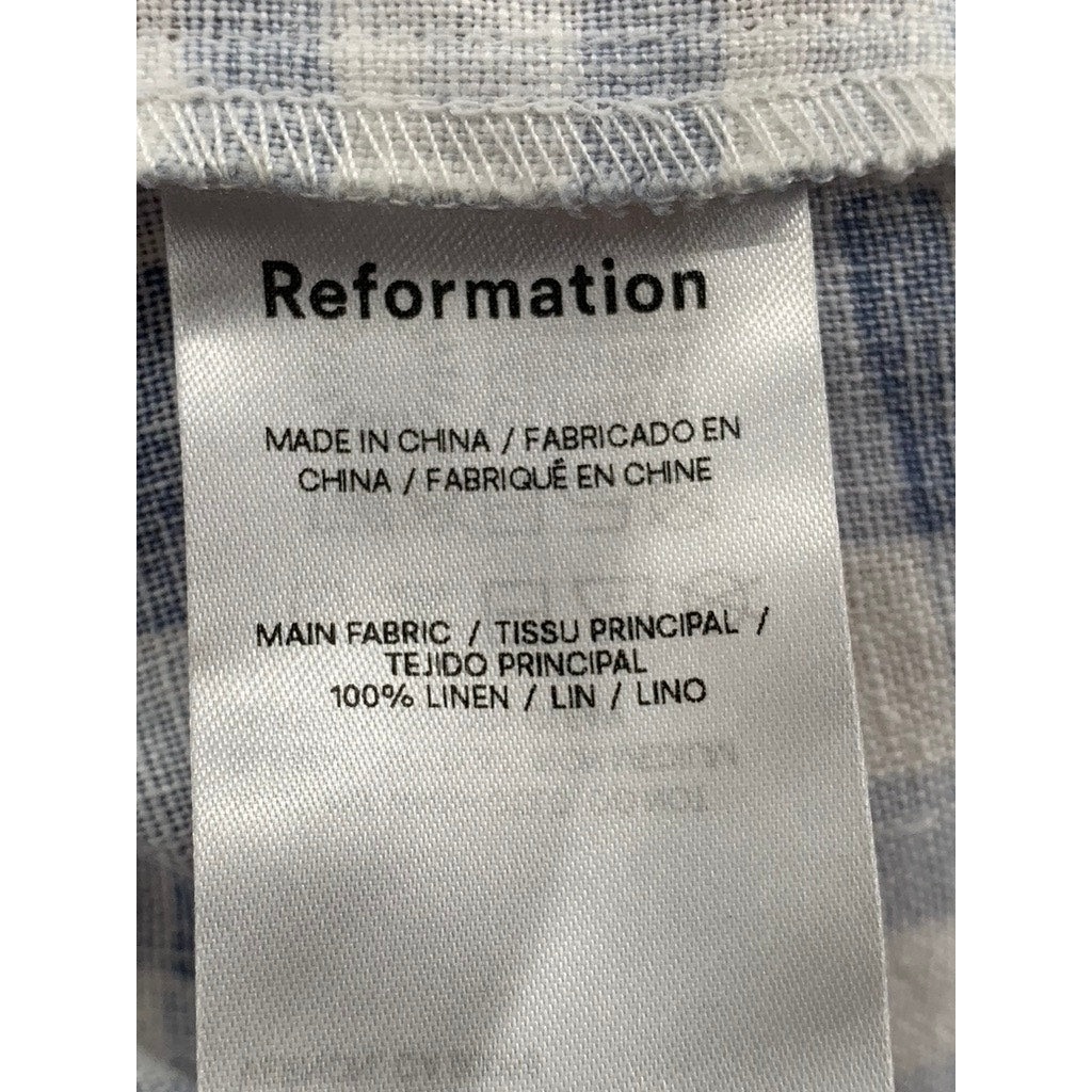 REFORMATION Women's Blue-White Checkered Reia Linen Mini Bodycon Dress SZ 0