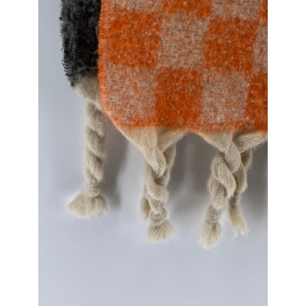 PRETTY SIMPLE Women's Beige-Orange-Black Autumn Spice Checkered Fringe Scarf