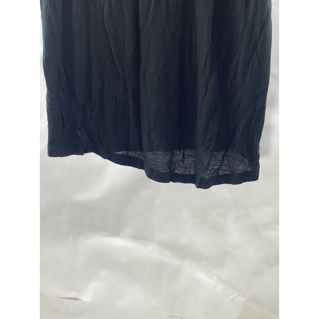 GLITZ STELLA Women's Black Crewneck Patch Triangle Cutout Short Sleeve Top SZ M