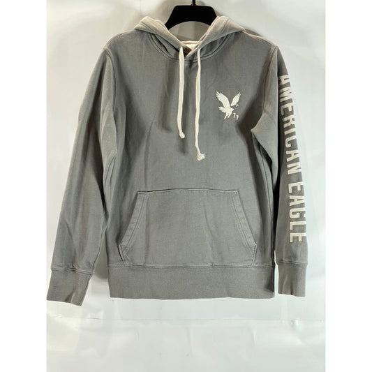 AMERICAN EAGLE Men's Light Grey Super Soft AE Logo Graphic Pullover Hoodie SZ XS
