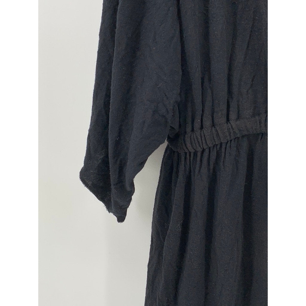 UNBRANDED Women's Black Shell Keyhole Plunging V-Neck Short Sleeve Dress SZ L