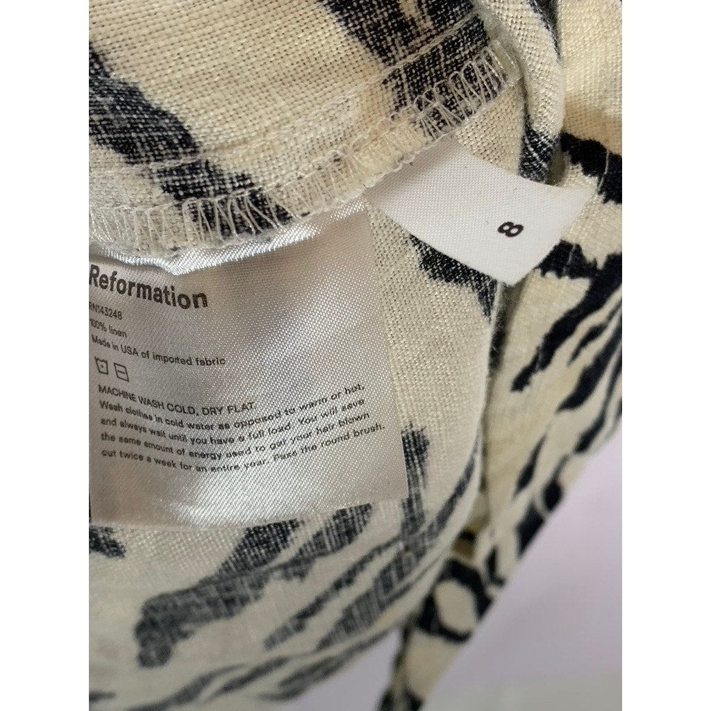 REFORMATION Women's Black/White Starling Zebra Print Tie-Strap Mini Dress SZ 8