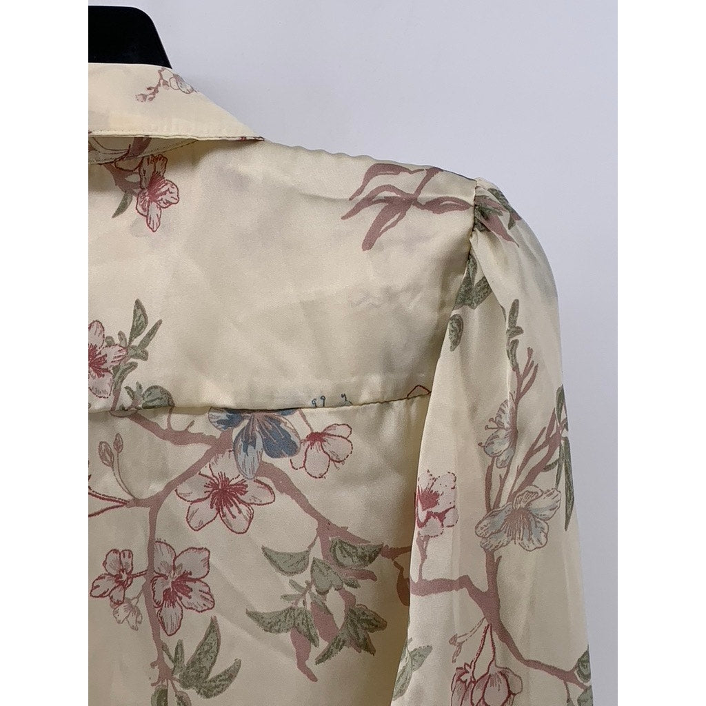 HARVER & BLAIRE LONDON Women's Cream Floral Button-Up Long Sleeve Top SZ M