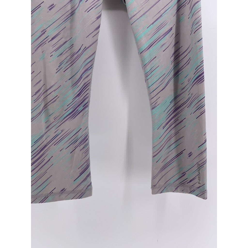 HEAD Women's Gray-Purple Printed Capri Leggings SZ S