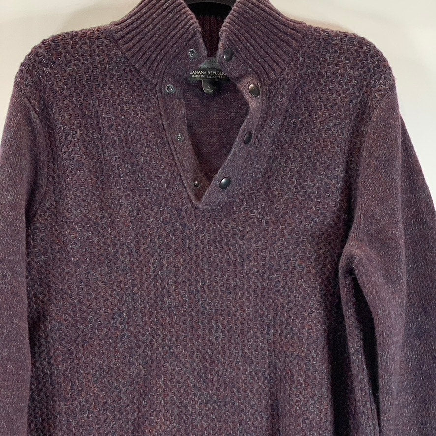 BANANA REPUBLIC Men's Wine Marled Textured Italian Yarn Mock-Neck Sweater SZ S