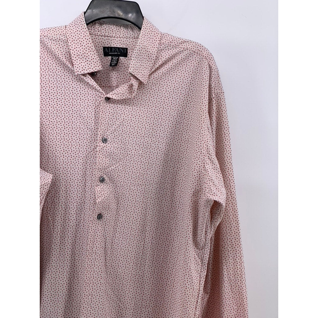ALFANI Men's Pink Printed Regular-Fit Button-Up Long Sleeve Shirt SZ 17/17.5