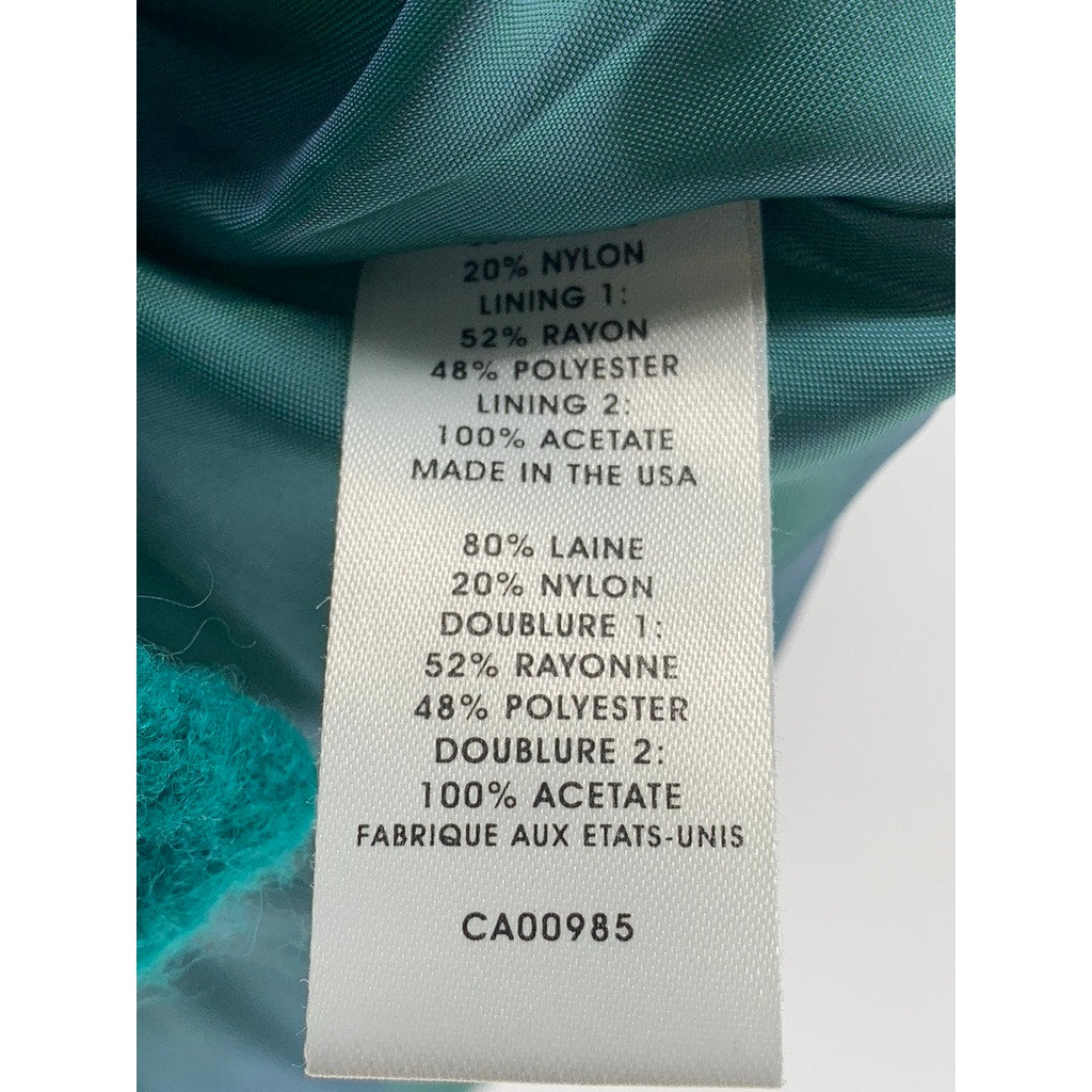 NANETTE LEPORE Women's Blue-Green Wool-Blend Zip-Up Coat SZ 4