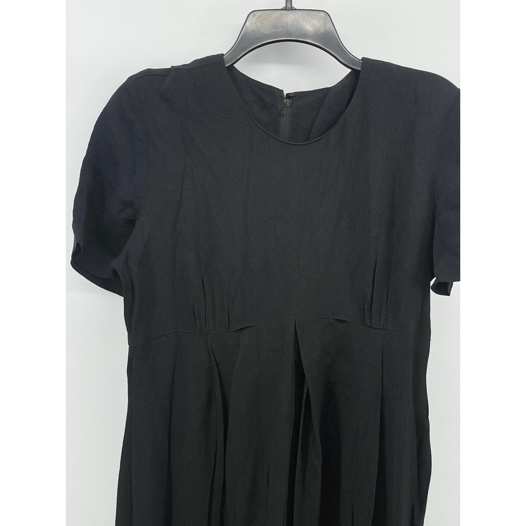 UNBRANDED Women's Black Solid Crewneck Short Sleeve Back Zipper Jumpsuit SZ S