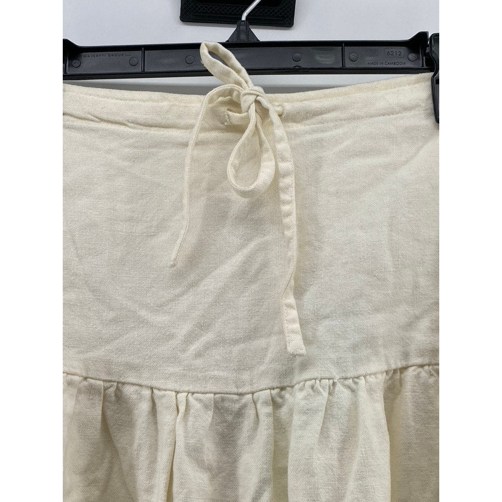 BRANDY MELVILLE Women's Cream Ruffle-Hem Drawstring Pull-On Mini Skirt SZ OS