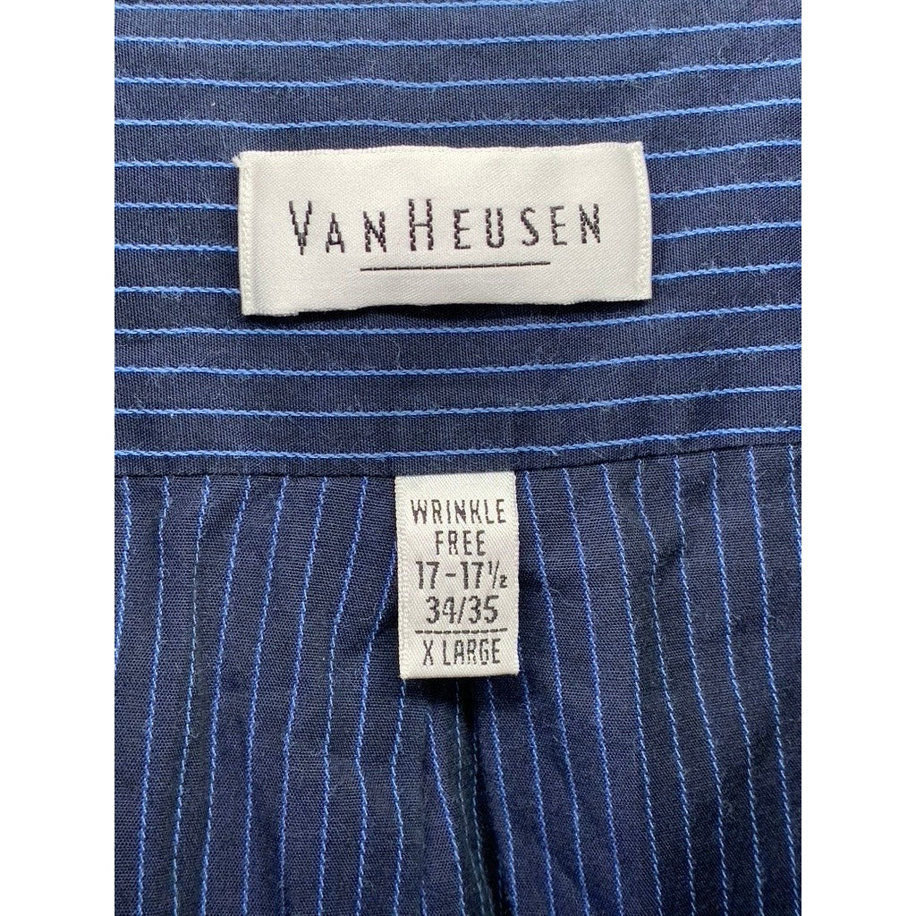 VAN HEUSEN Men's Blue Striped Button-Up Long Sleeve Regular-Fit Shirt SZ XL
