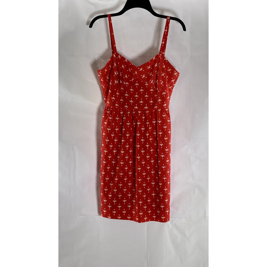 J.CREW Women's Red Printed V-Neck Adjustable Strap Mini Dress SZ 8