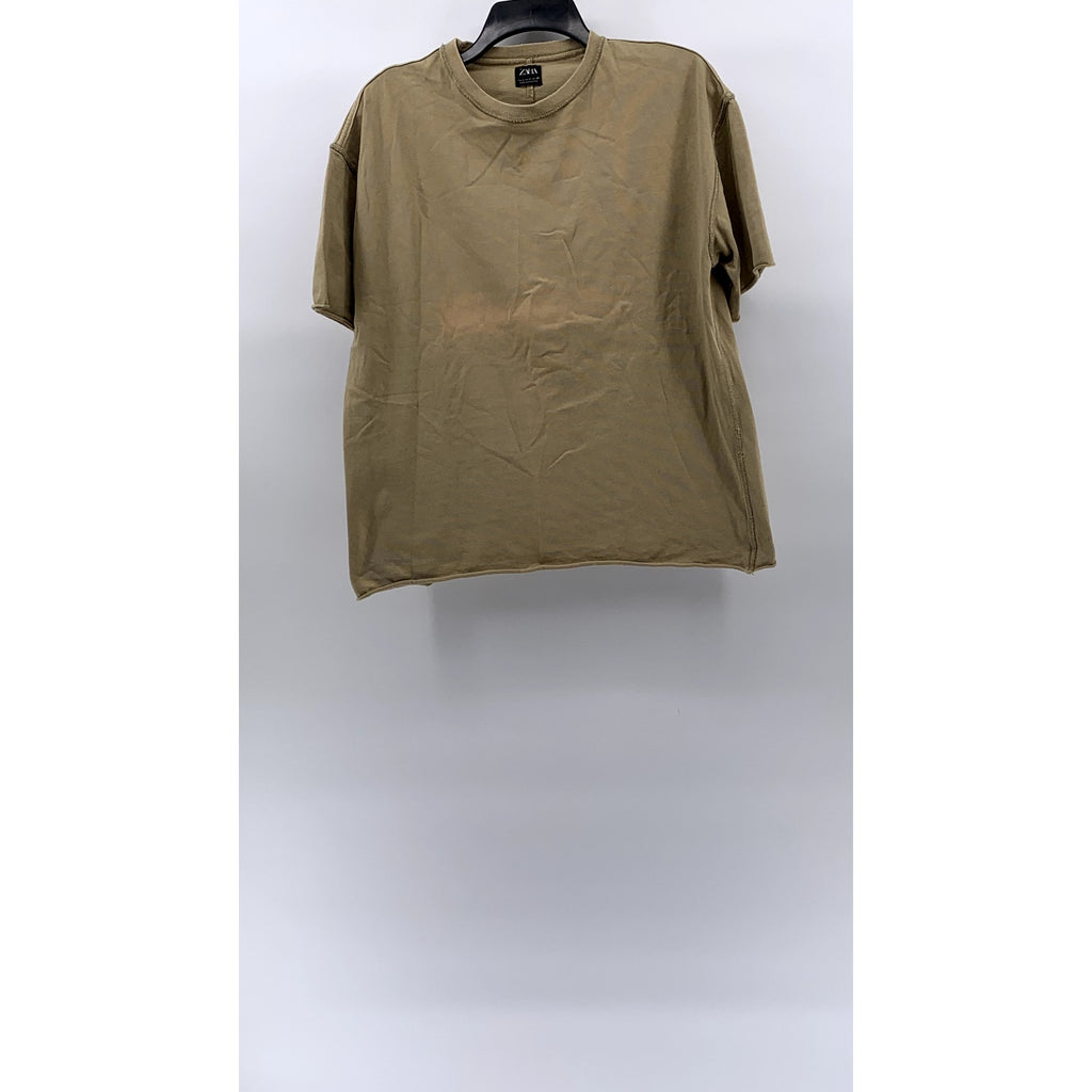 ZARA Women's Tan Crewneck Oversized Short Sleeve Top SZ S