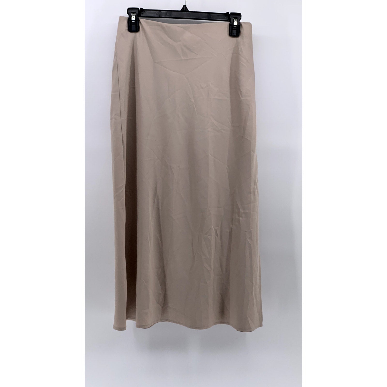 A NEW DAY Women's Beige Satin Like Side-Slit Straight-Midi Skirt SZ S