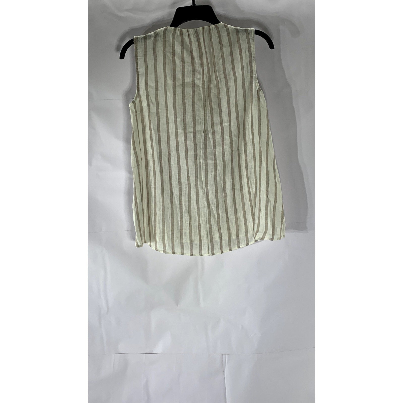 ZARA BASIC Women’s Beige Striped Tie-Neck Sleeveless Cotton-Linen Top SZ S