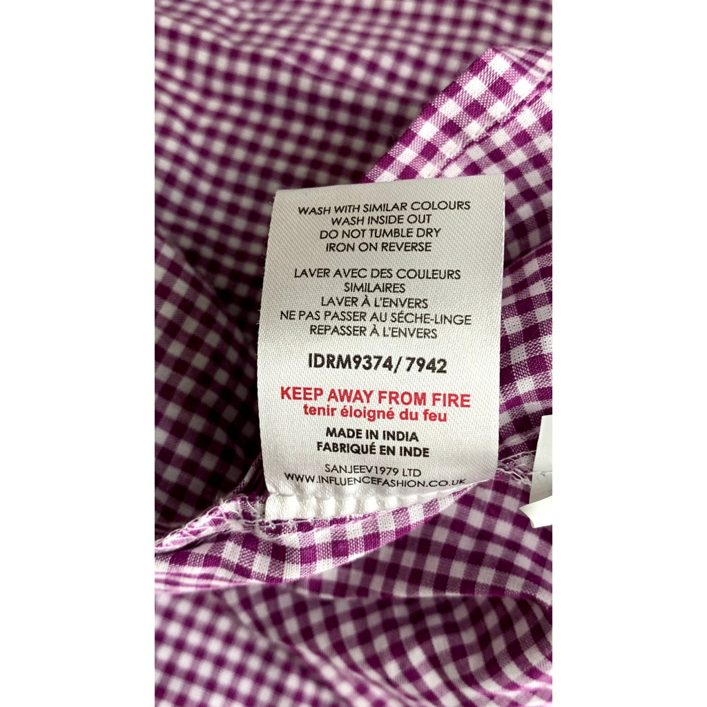 IINFLUENCE Women's Purple-White Mini Check Ruffle Short Sleeve Midi Dress SZ 8