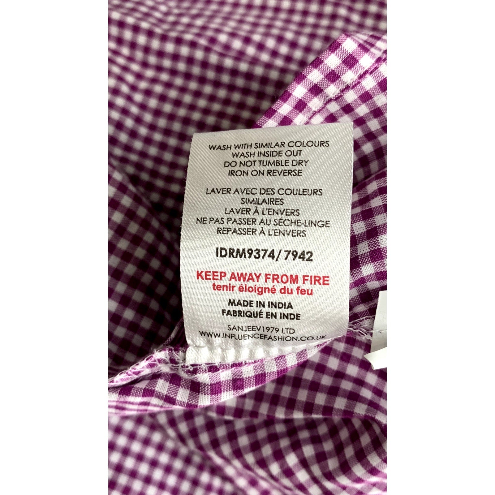 IINFLUENCE Women's Purple-White Mini Check Ruffle Short Sleeve Midi Dress SZ 8