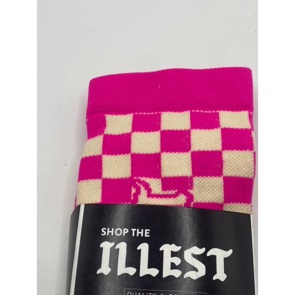 ILLSOCK COLLECTION Unisex Pink-White Checkered Illest Crew Socks SZ W7-13/M6-12