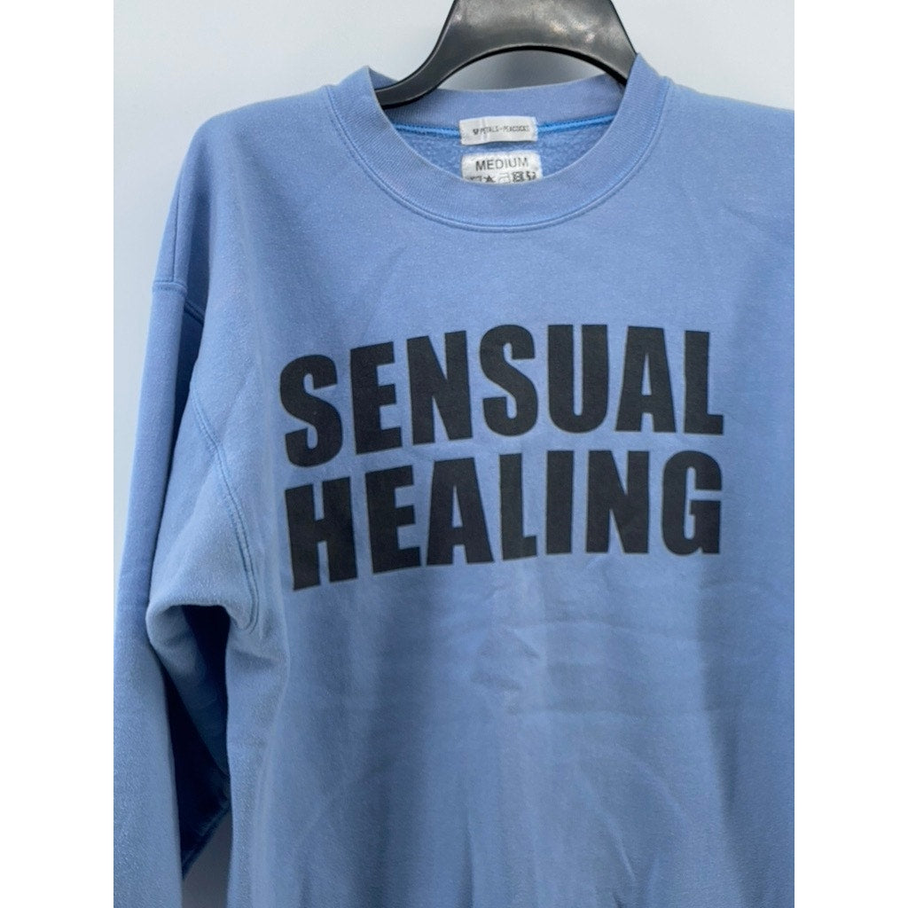 PETALS & PEACOCKS Women's Light Blue Sensual Healing Crewneck Sweatshirt SZ M