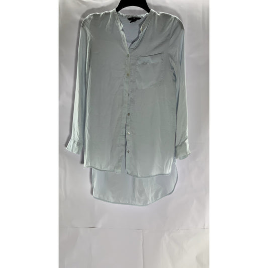 H&M Women's Light Blue Hi-Low Button-Up Long Sleeve Tunic Top SZ 2