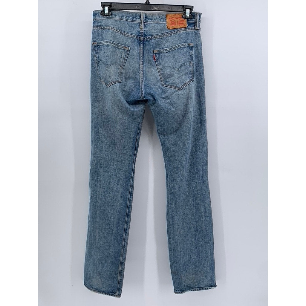 LEVI'S Men's Blue Distressed Denim 501 Original Fit Button-Fly Jeans SZ 31X34