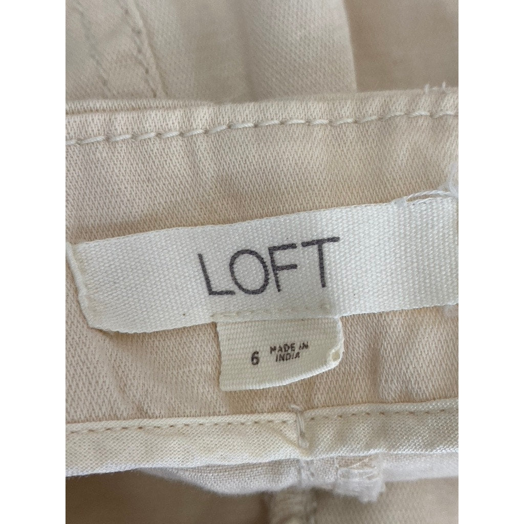 LOFT Women's Beige Seamed Twill Wide-Leg Cropped Pant SZ 6