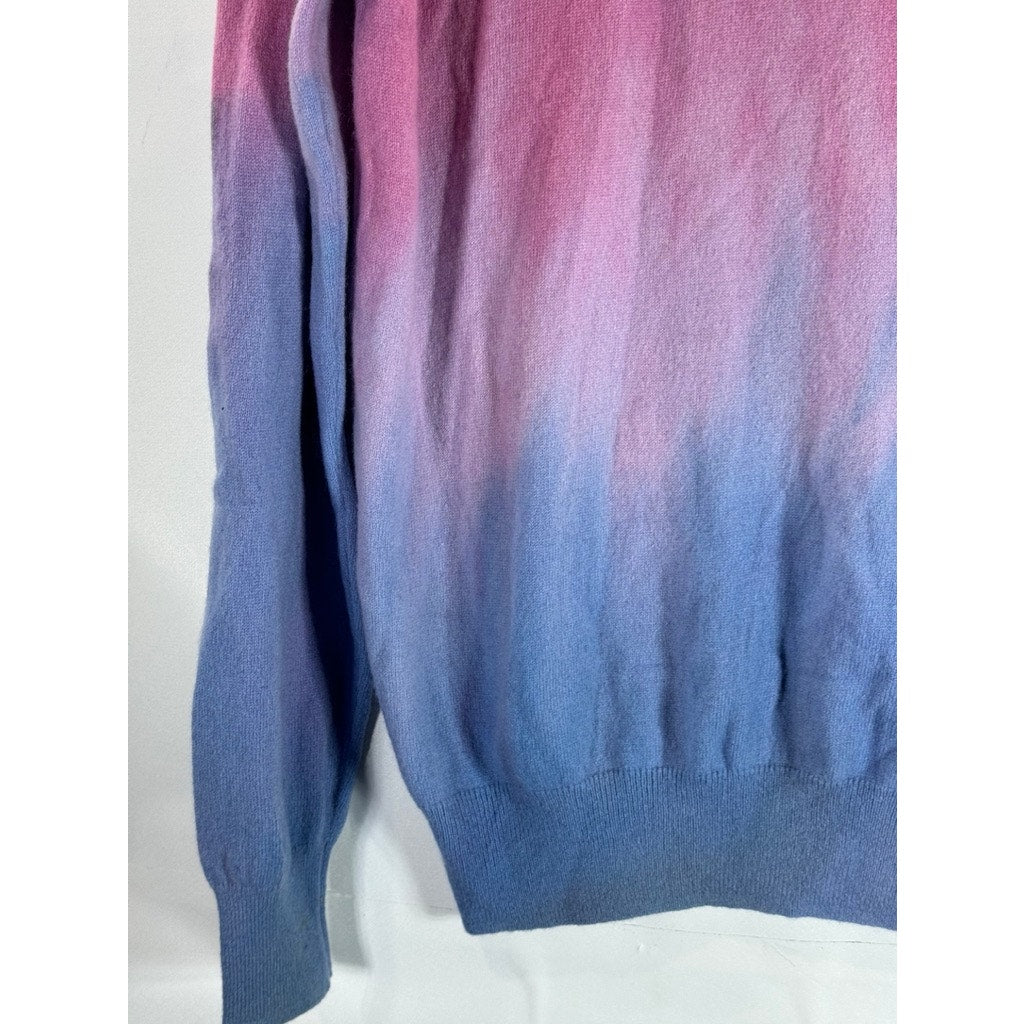 LINGUA FRANCA Women's Blue/Pink Ombre Cashmere Crewneck Pullover Sweater SZ XL