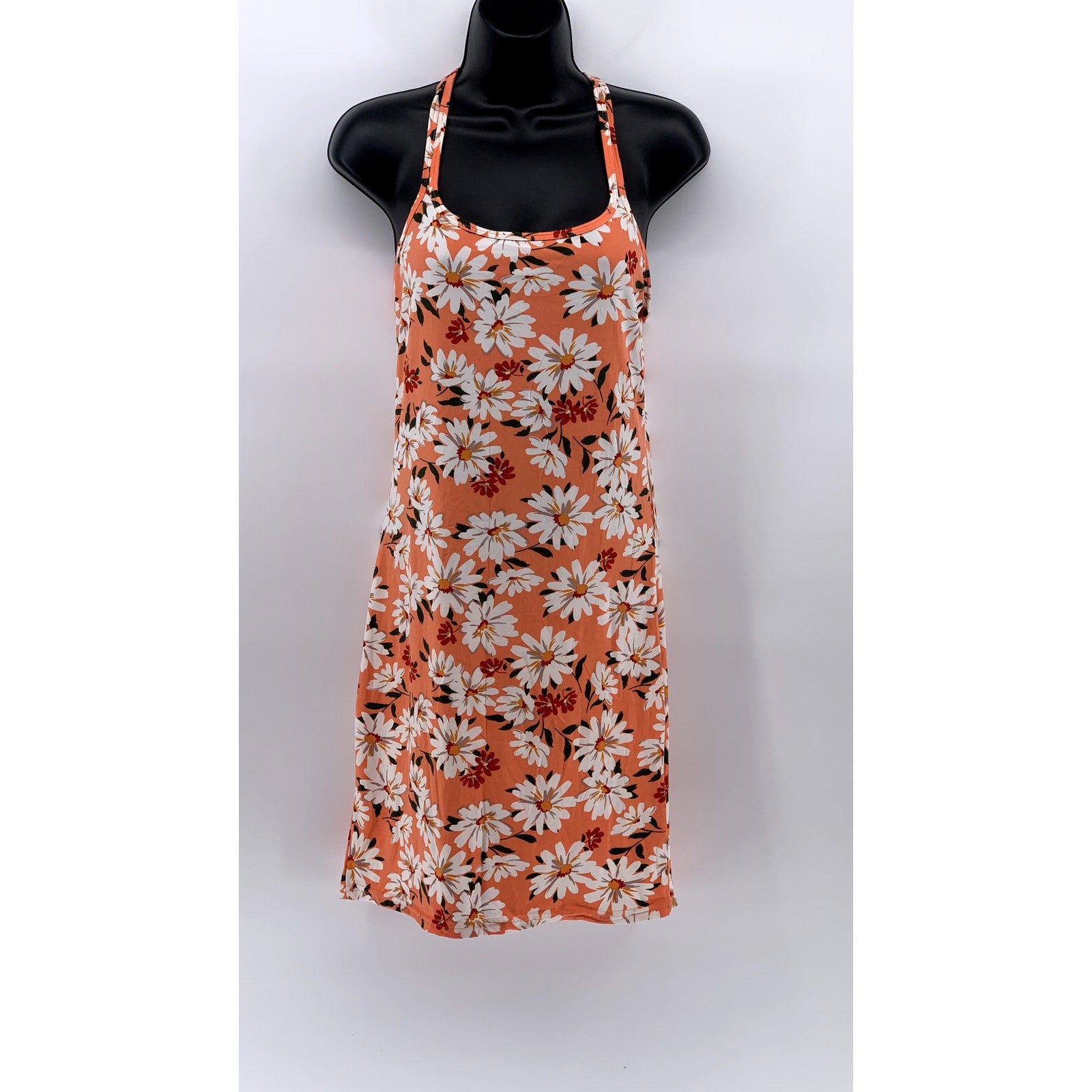 BUZZ Women's Orange Daisy Floral Scoop-neck Cross-Back A-Line Midi Dress SZ L