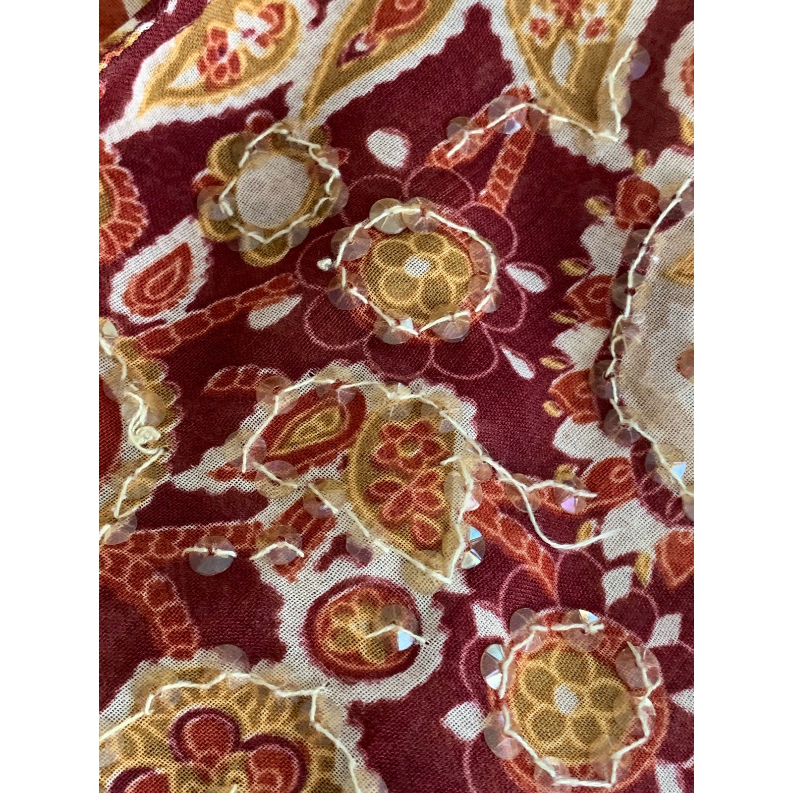 HOKUSPOKUS Women's Vintage Y2K Orange Floral Sequin Long Bell Sleeve Top SZ L