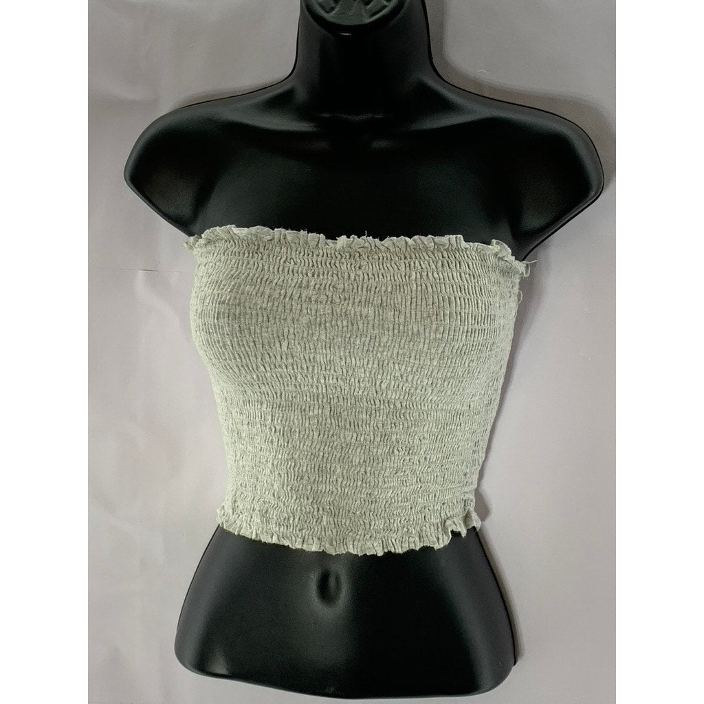 TRES BIEN Women's Light Gray Smocked Strapless Cropped Tube Top SZ S