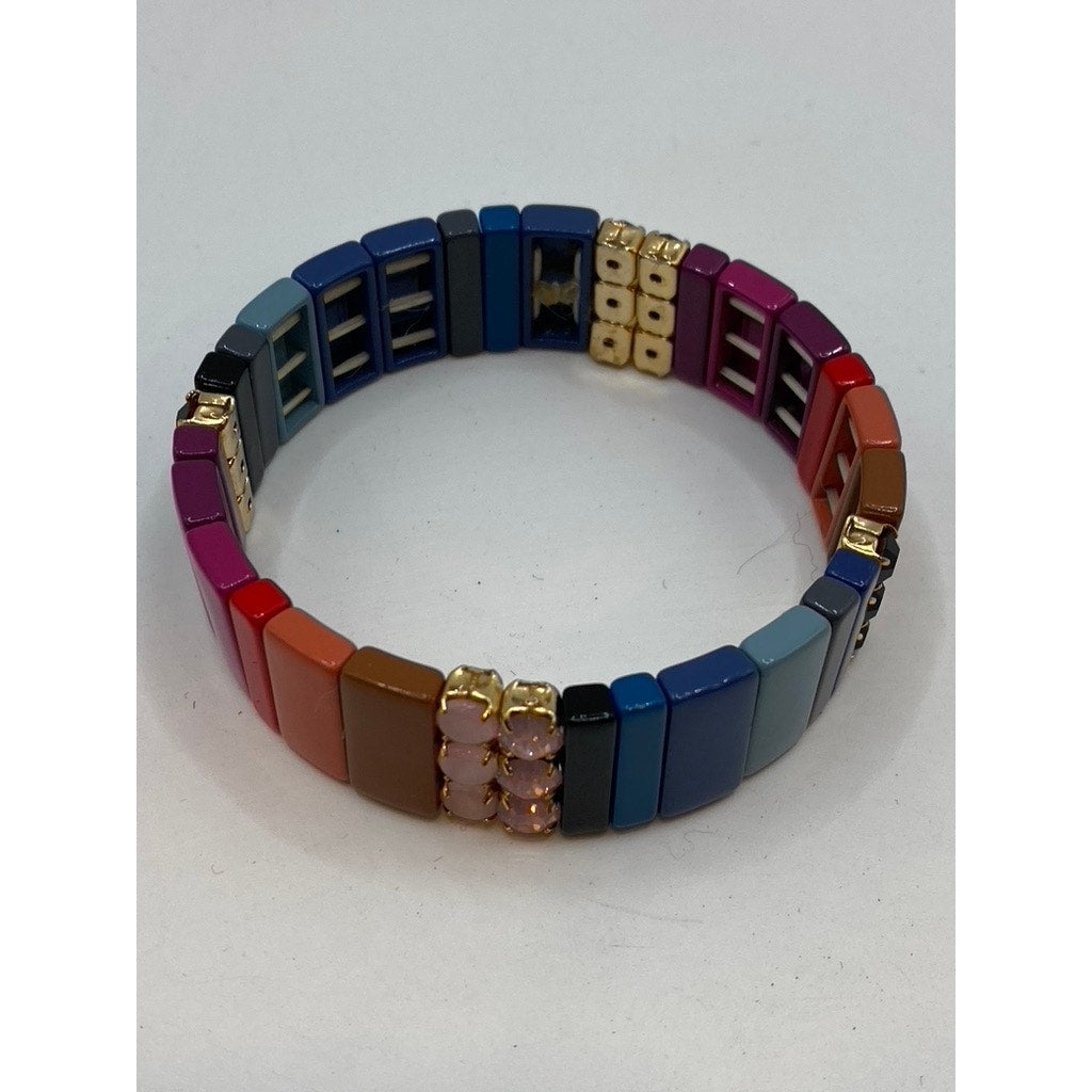 UNBRANDED Women's Multicolor Square Stretch Boho Bracelet SZ OS