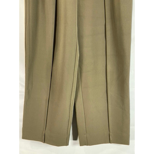 MEMO Women's Relaxed Loose Fit Pleated Waist Adjustable Strap Olive Pants SZ M