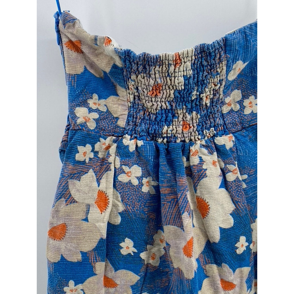 URBAN OUTFITTERS Women's Blue Floral Juliette Strapless Wrap Mini Dress SZ XS