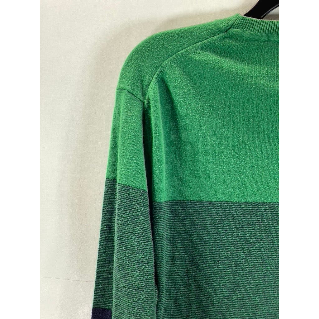 BANANA REPUBLIC Men's Bright Green/Navy Colorblock Crewneck Eco Sweater SZ L