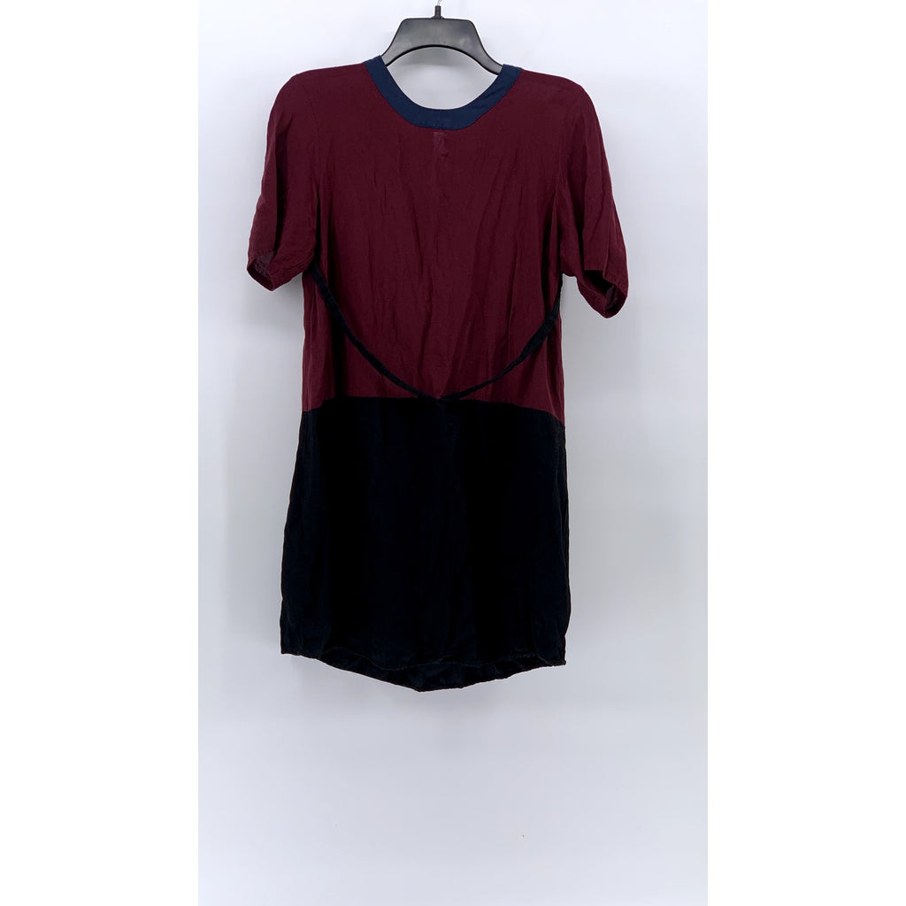 LOUP Women's Burgundy-Black Colorblock Short Sleeve Crewneck Midi Dress SZ M