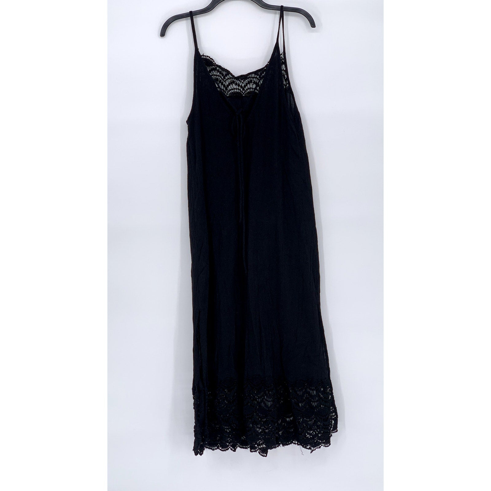 URBAN OUTFITTERS Women's Black Semi-Sheer Crochet-Trim V-Neck Maxi Dress SZ S