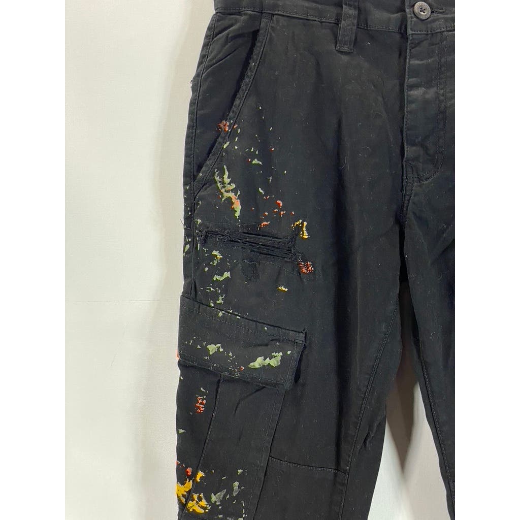 JORDAN CRAIG Men's Black Paint Ripped Cargo Jeans SZ 28X30