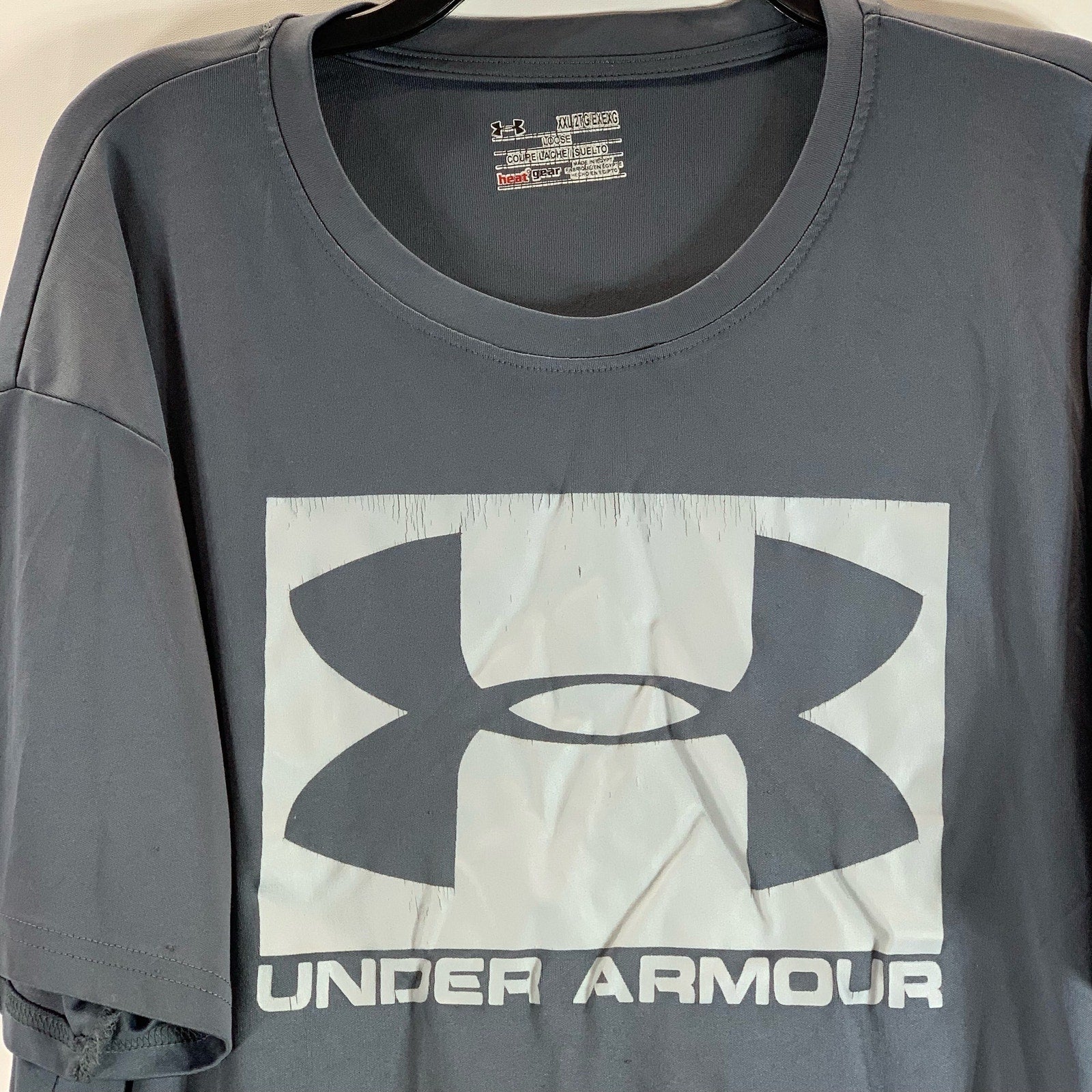 UNDER ARMOUR Men's Gray Crewneck Heatgear Loose-Fit Active T-Shirt SZ 2XL