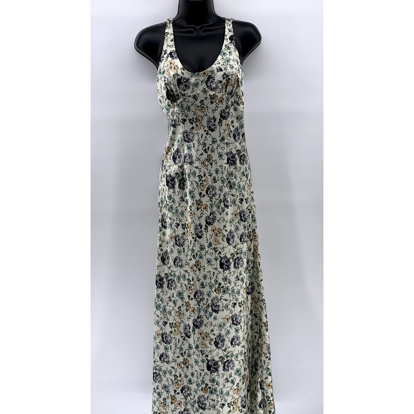 ZARA Women's White Floral Print Scoop-Neck Back-Button Detail Maxi Dress SZ S