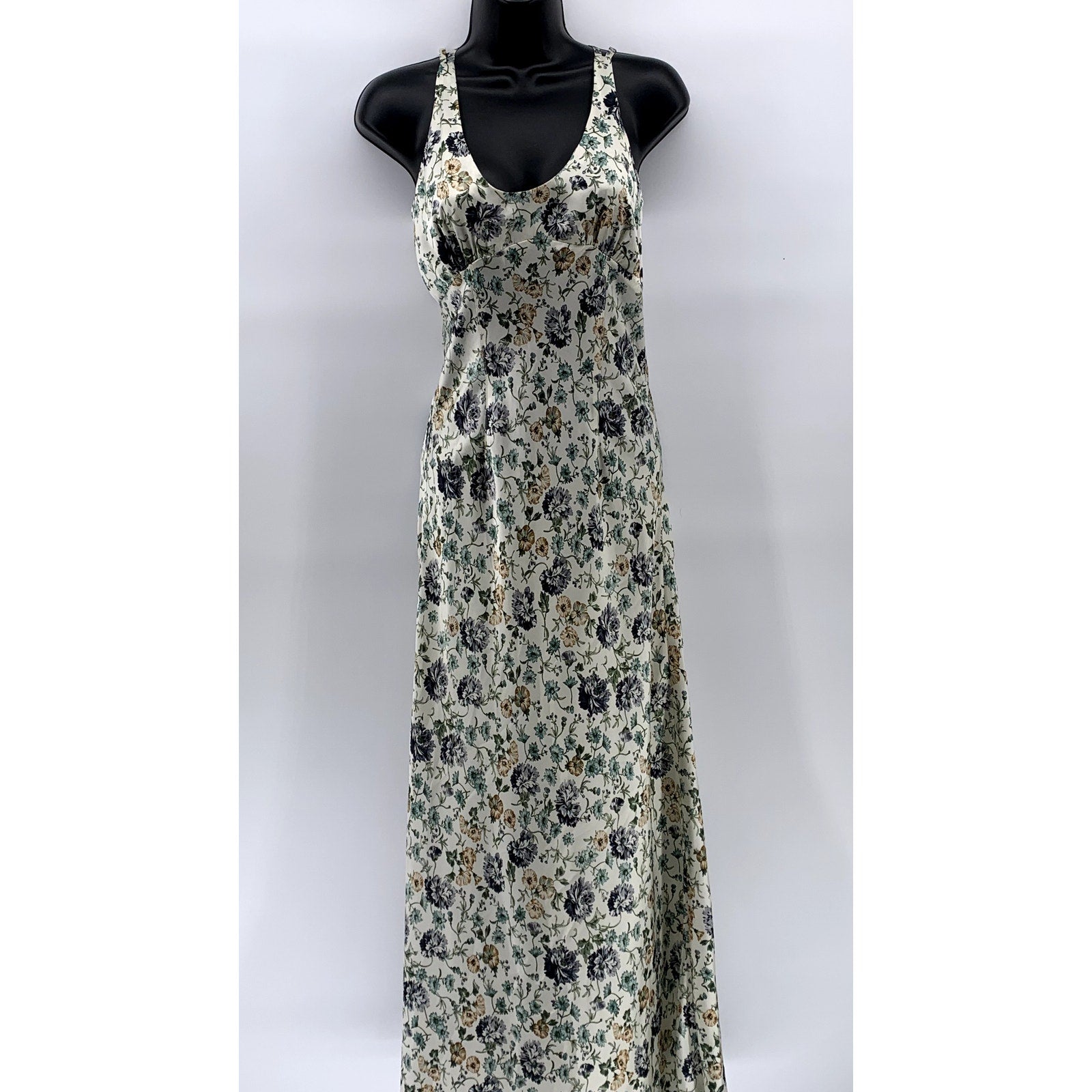 ZARA Women's White Floral Print Scoop-Neck Back-Button Detail Maxi Dress SZ S
