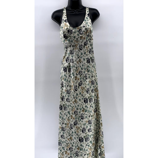 ZARA Women's White Floral Print Scoop-Neck Back-Button Detail Maxi Dress SZ S