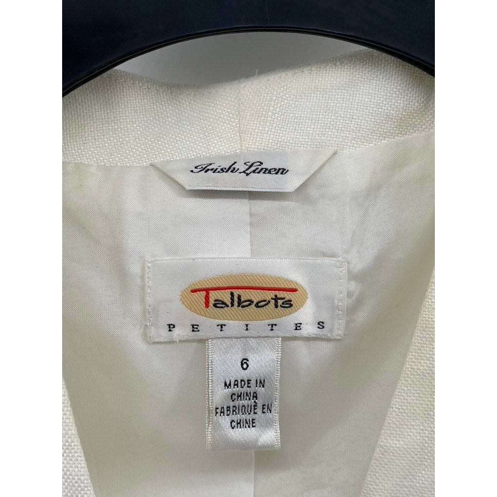 TALBOTS Women's Petite White Linen Button-Up V-Neck Lightweight Vest Top SZ 6P
