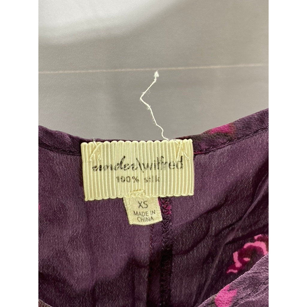 UNDER/WILFRED Women's Burgundy Silk Floral V-Neck Adjustable Strap Camisole SZXS