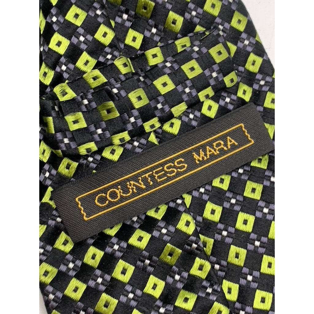 COUNTESS MARA Men's Vintage Green Printed Hand Made Silk Tie SZ OS