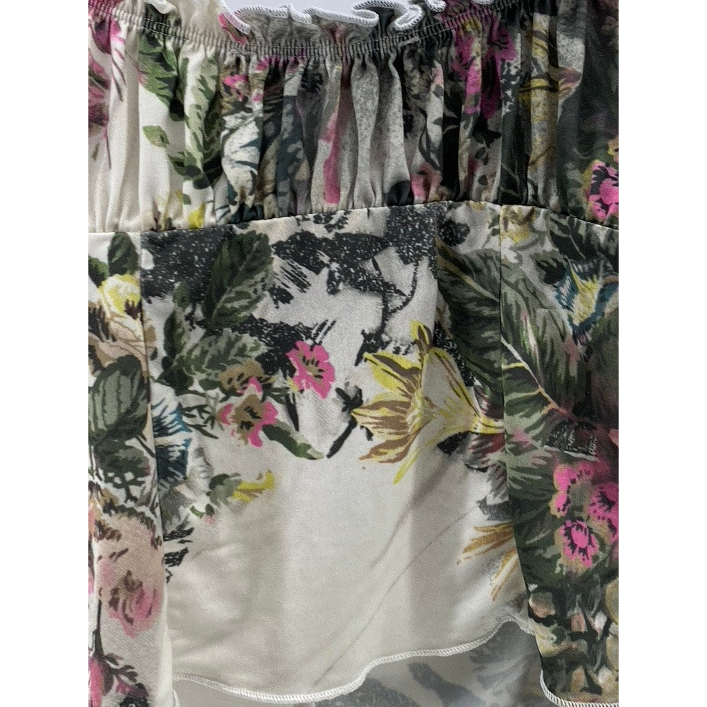 URBAN OUTFITTERS Women's White Floral Ruffle Corset Cropped Top SZ XS